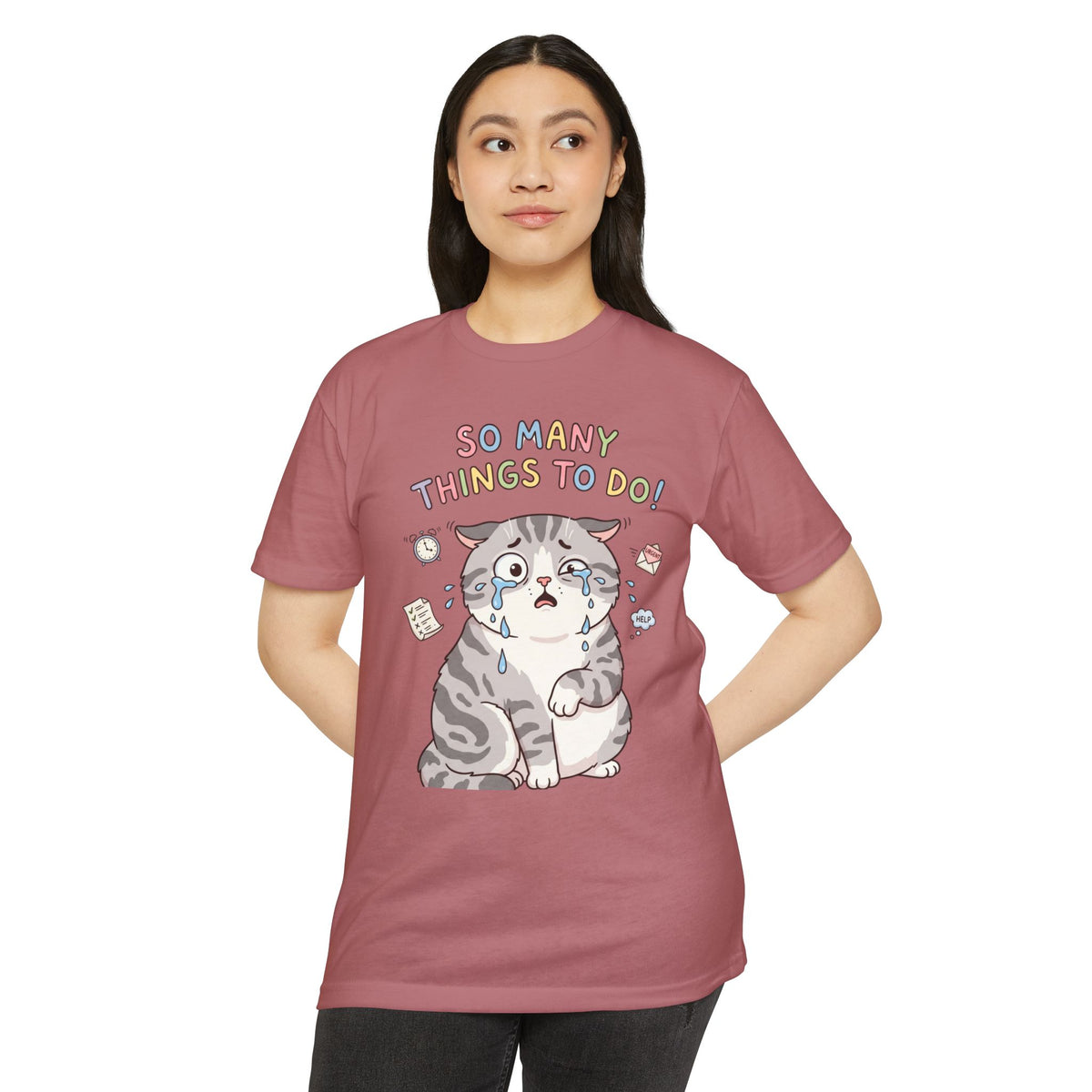 So Many Things To Do! Cat T-Shirt – Cute Overwhelmed Cat Graphic Tee