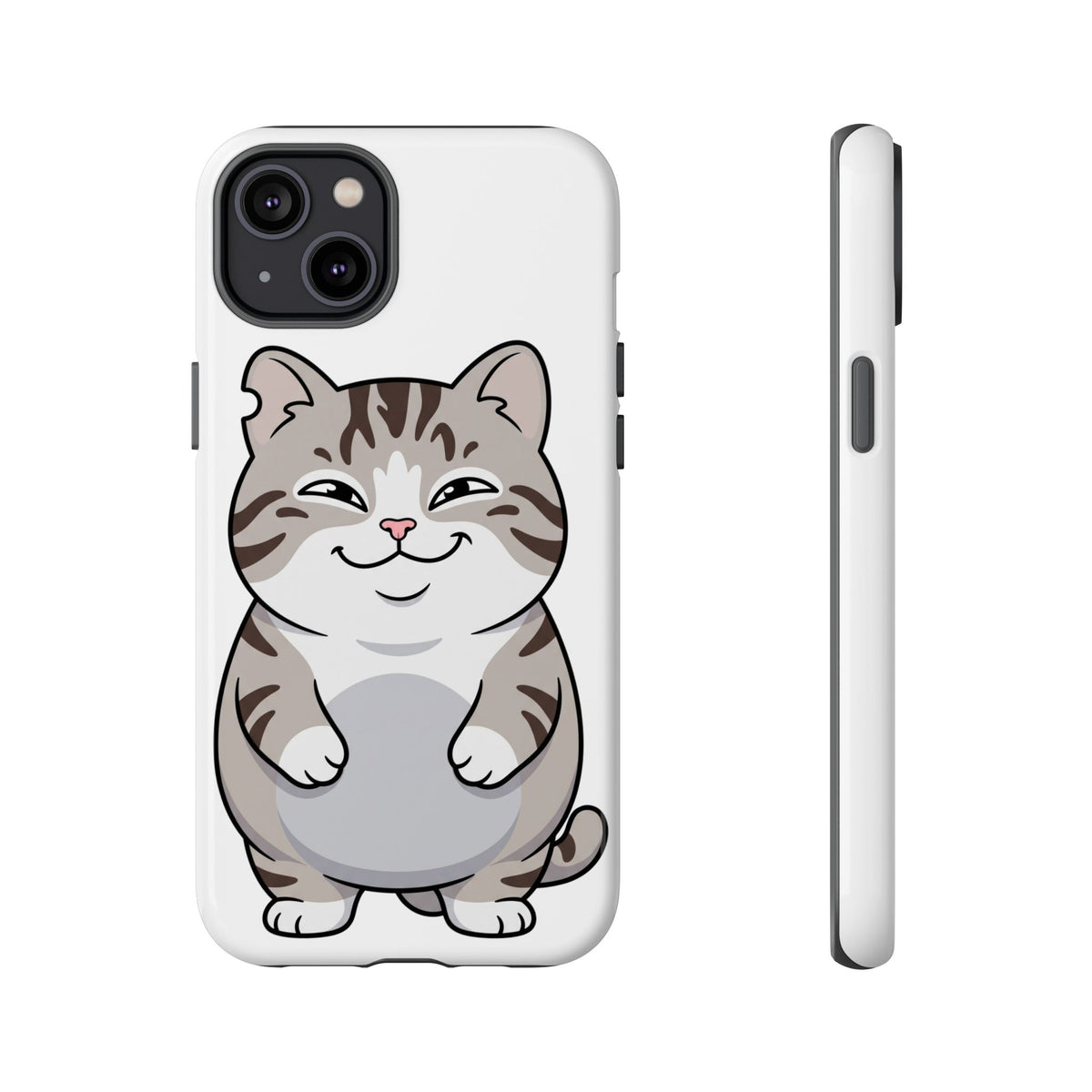 Cute Chubby Cat Phone Case — Protective Tough Case with Smiling Tabby Design