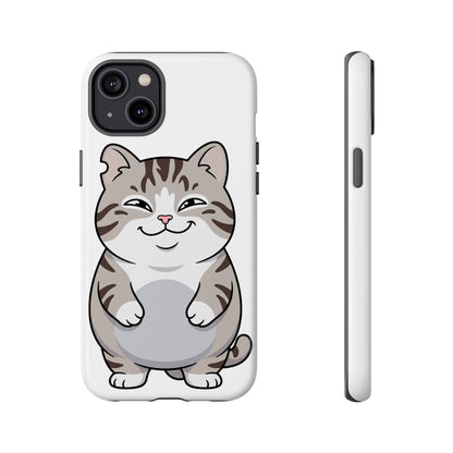 Cute Chubby Cat Phone Case — Protective Tough Case with Smiling Tabby Design