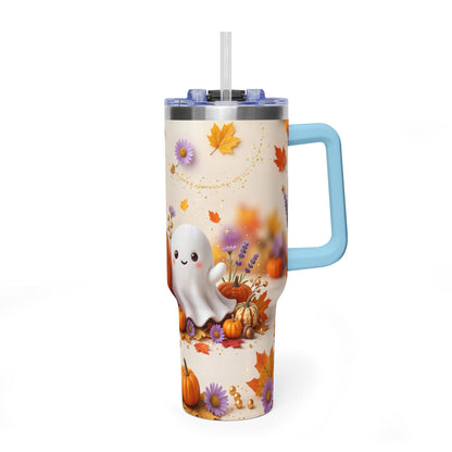 40oz Halloween Cat Vacuum Tumbler with Pumpkin