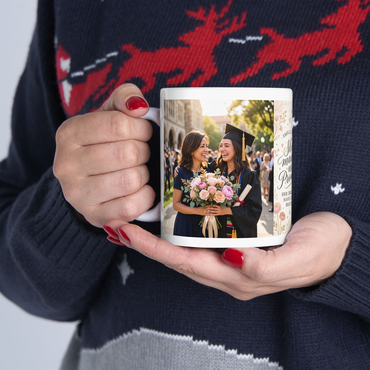 “She Made Us Proud” Floral Graduation Ceramic Mug (11oz, 15oz)