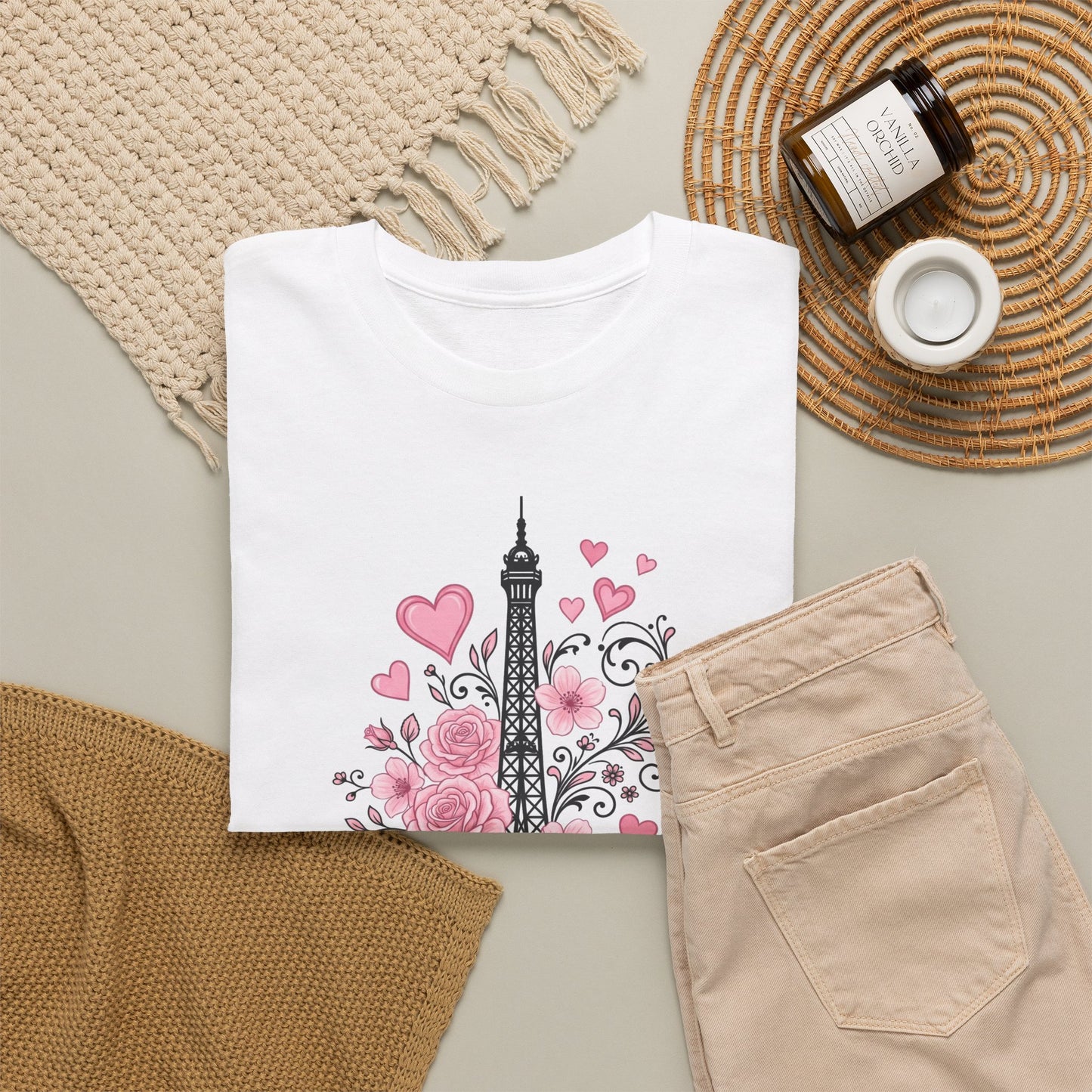 Paris Eiffel Tower Floral T-Shirt – Pink Roses & Hearts Tee