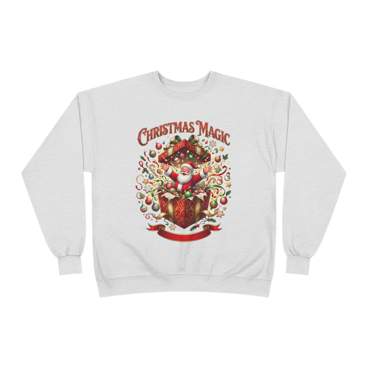 Christmas Magic Crewneck Sweatshirt — Santa Gift Box Holiday Pullover
