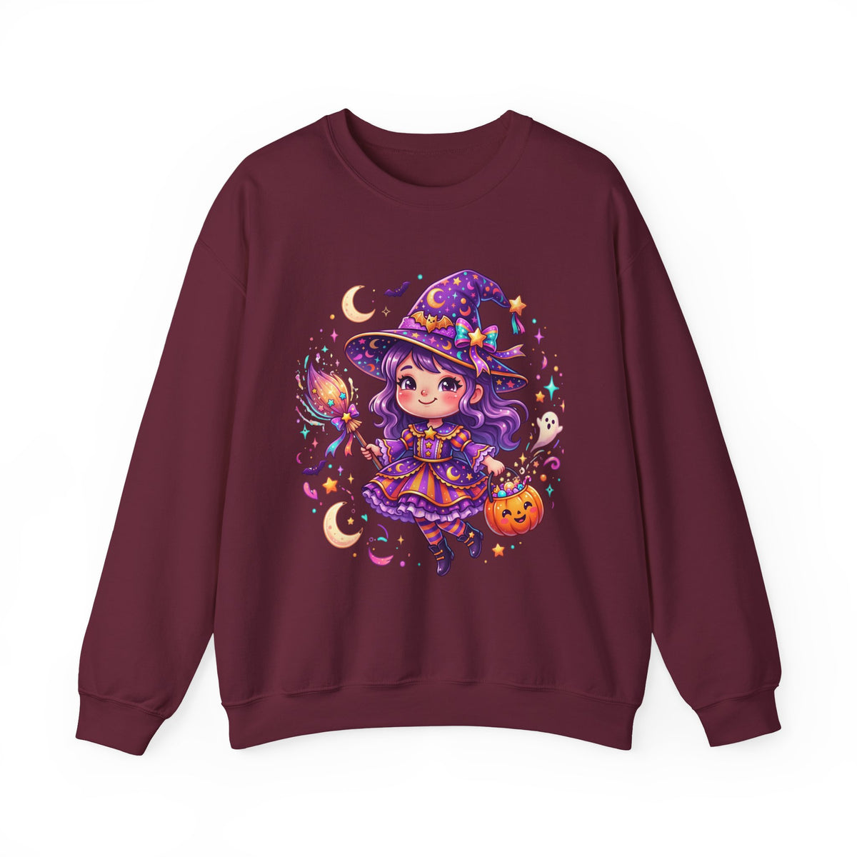 Cute Halloween Witch Sweatshirt — Kawaii Pumpkin Magic Crewneck