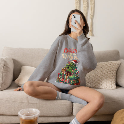 Christmas Happy Place Crewneck Sweatshirt — Cute Kawaii Tree & Gifts Holiday Sweatshirt