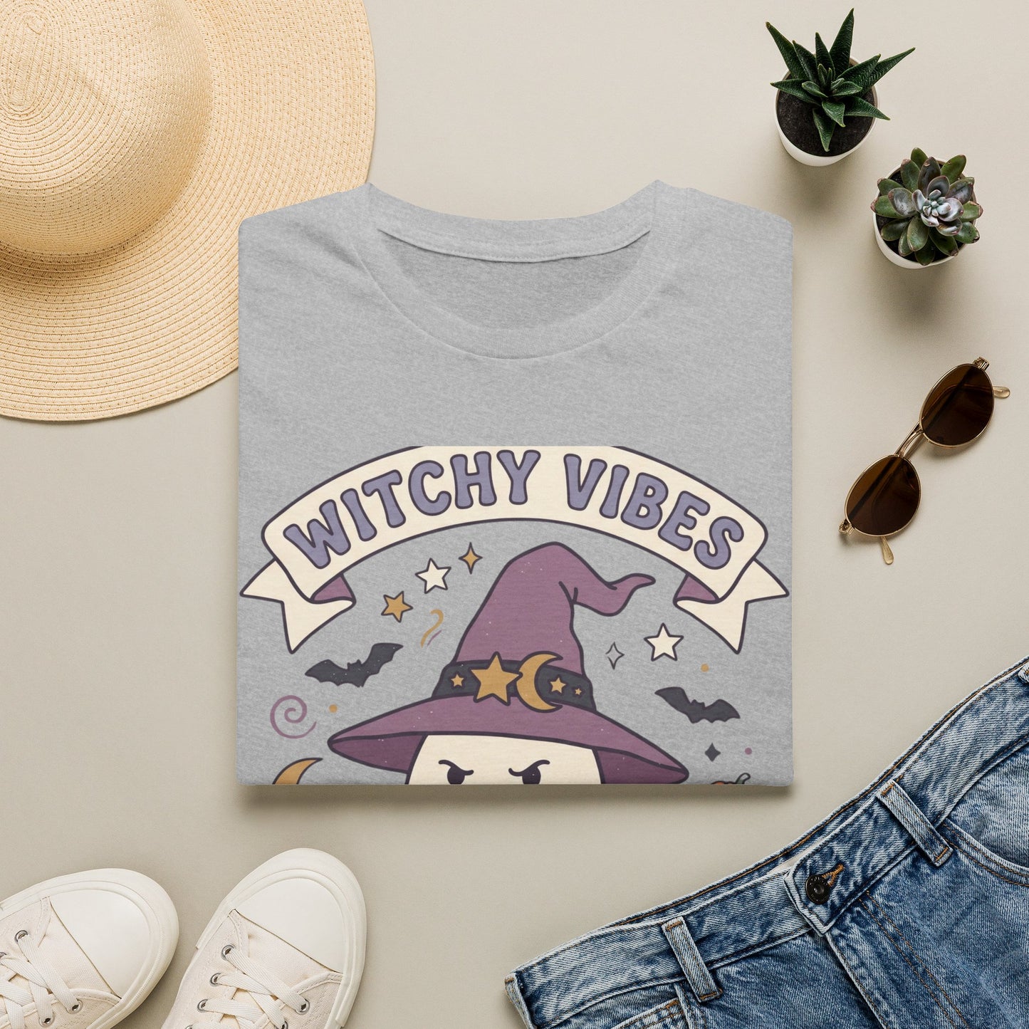 Witchy Vibes T‑Shirt — Cute Ghost Witch Halloween Tee
