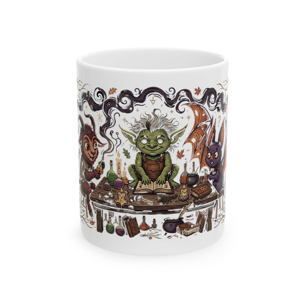 Fantasy Potion Brewing Mug — Cute Goblin & Bat Witchcraft Coffee Cup (11oz/15oz)