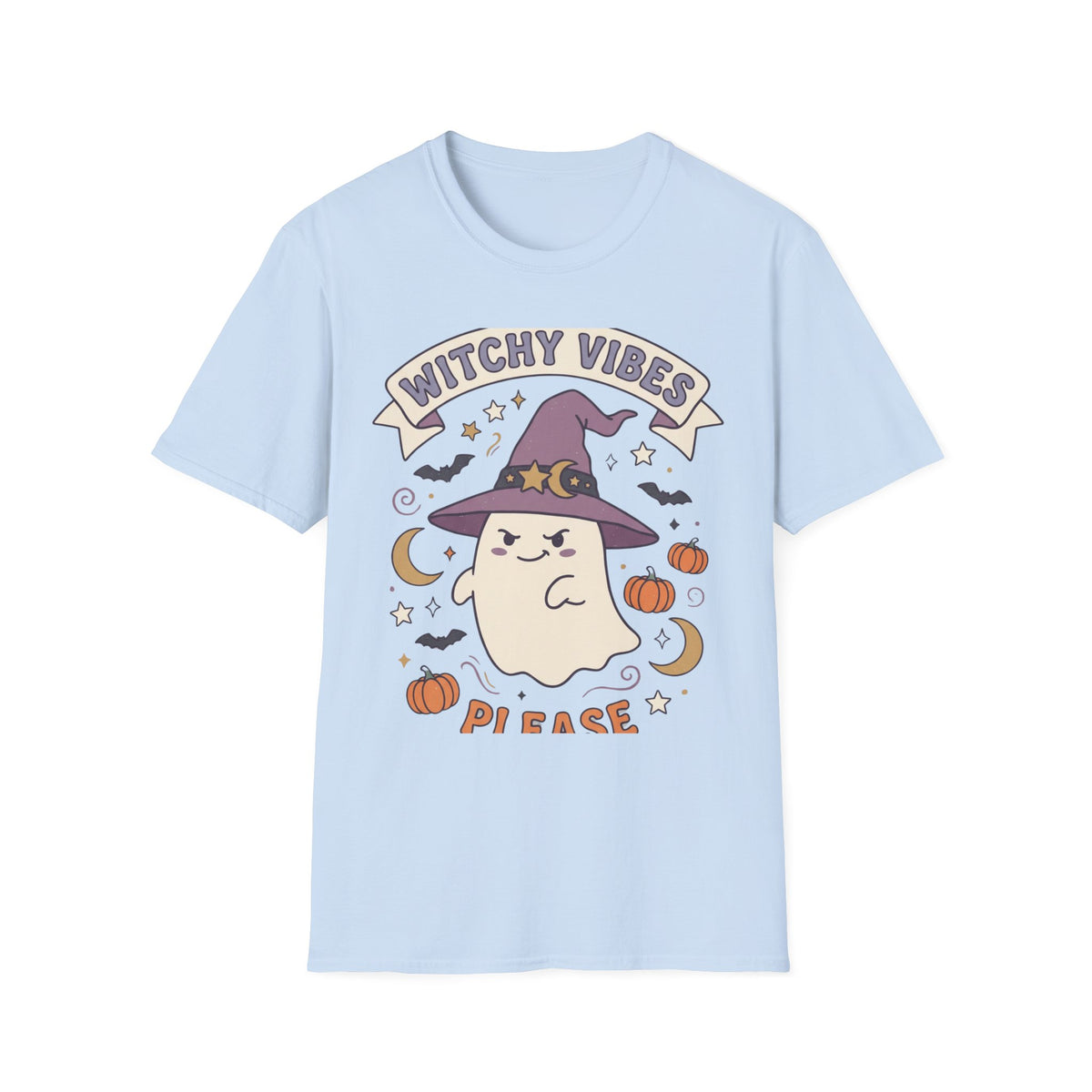 Witchy Vibes T‑Shirt — Cute Ghost Witch Halloween Tee