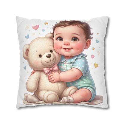 Baby & Teddy Square Pillowcase - Cute Infant Nursery Decorative Throw Pillow