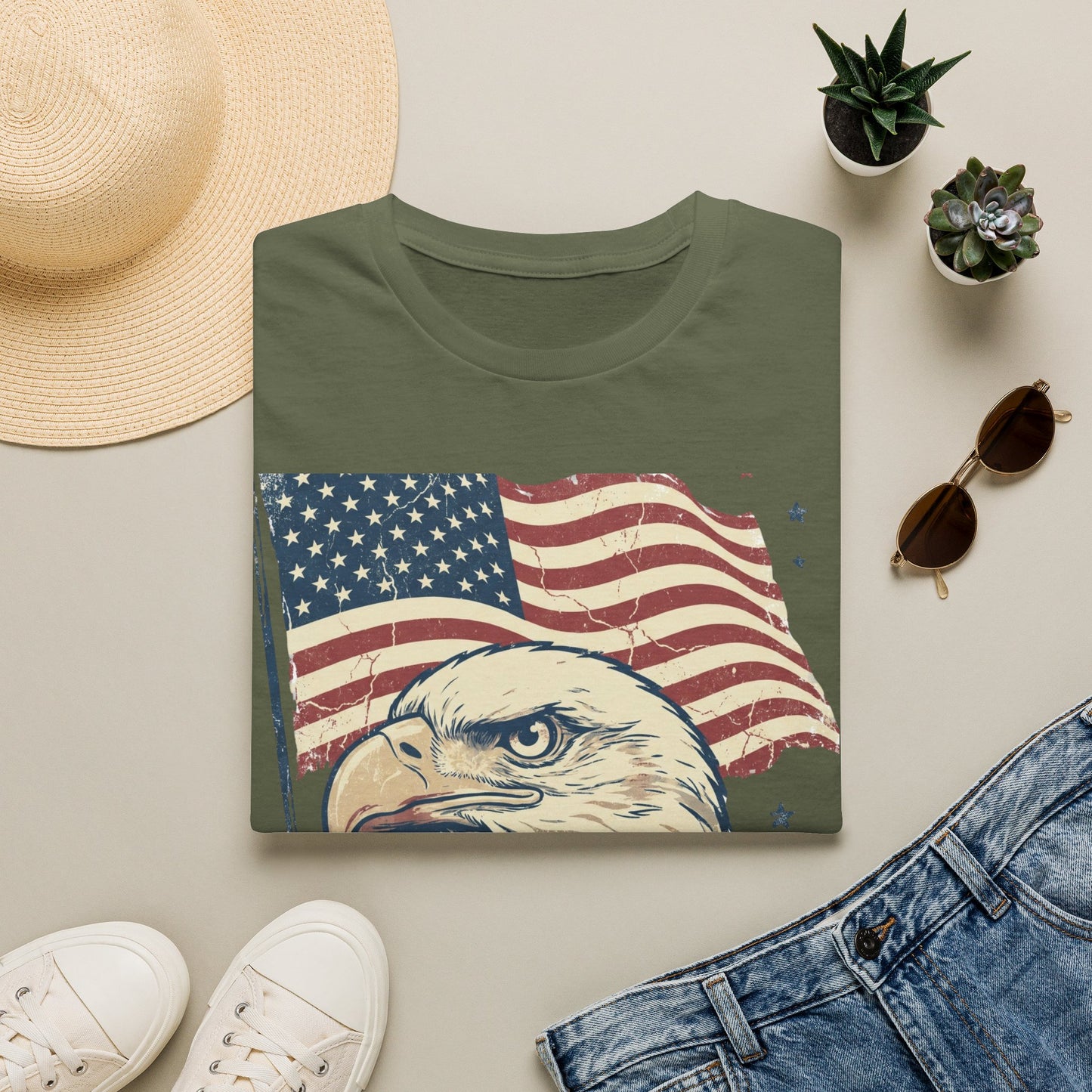 Eagle & American Flag T-Shirt — Patriotic Bald Eagle Tee for 4th of July