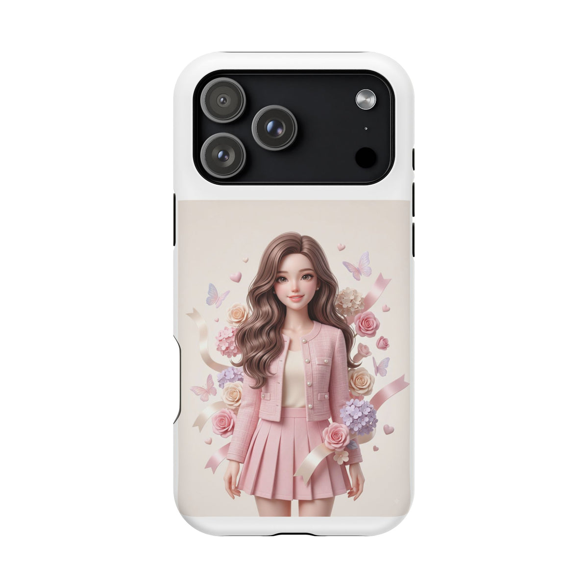 Cute Pink Doll Phone Case — Floral Butterfly Magnetic Impact-Resistant Case