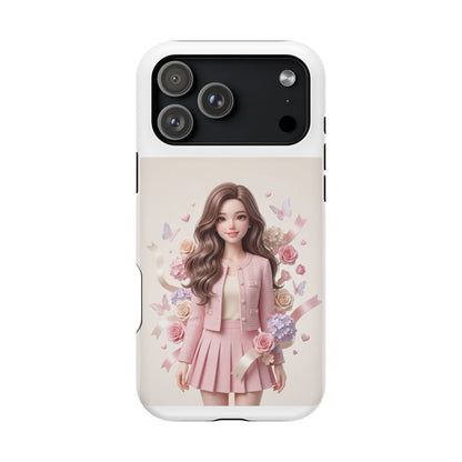 Cute Pink Doll Phone Case — Floral Butterfly Magnetic Impact-Resistant Case
