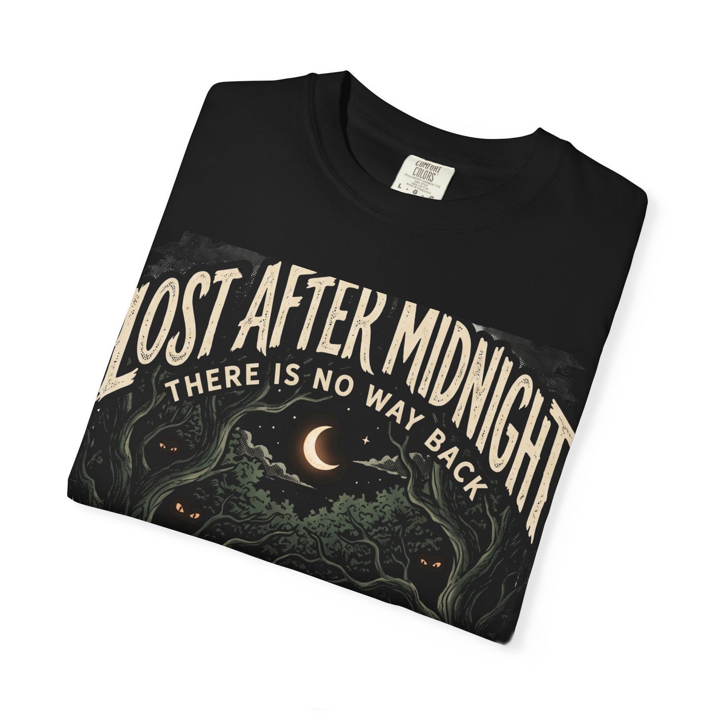 Lost After Midnight T-Shirt — 'There Is No Way Back' Moonlit Forest Tee