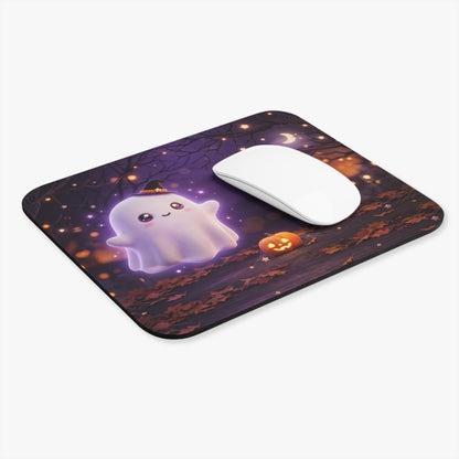 Cute Halloween Ghost Mouse Pad — Kawaii Spooky Night Desk Mat with Pumpkin