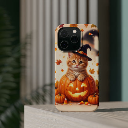 Halloween Kitten Pumpkin Phone Case — Magnetic Impact-Resistant