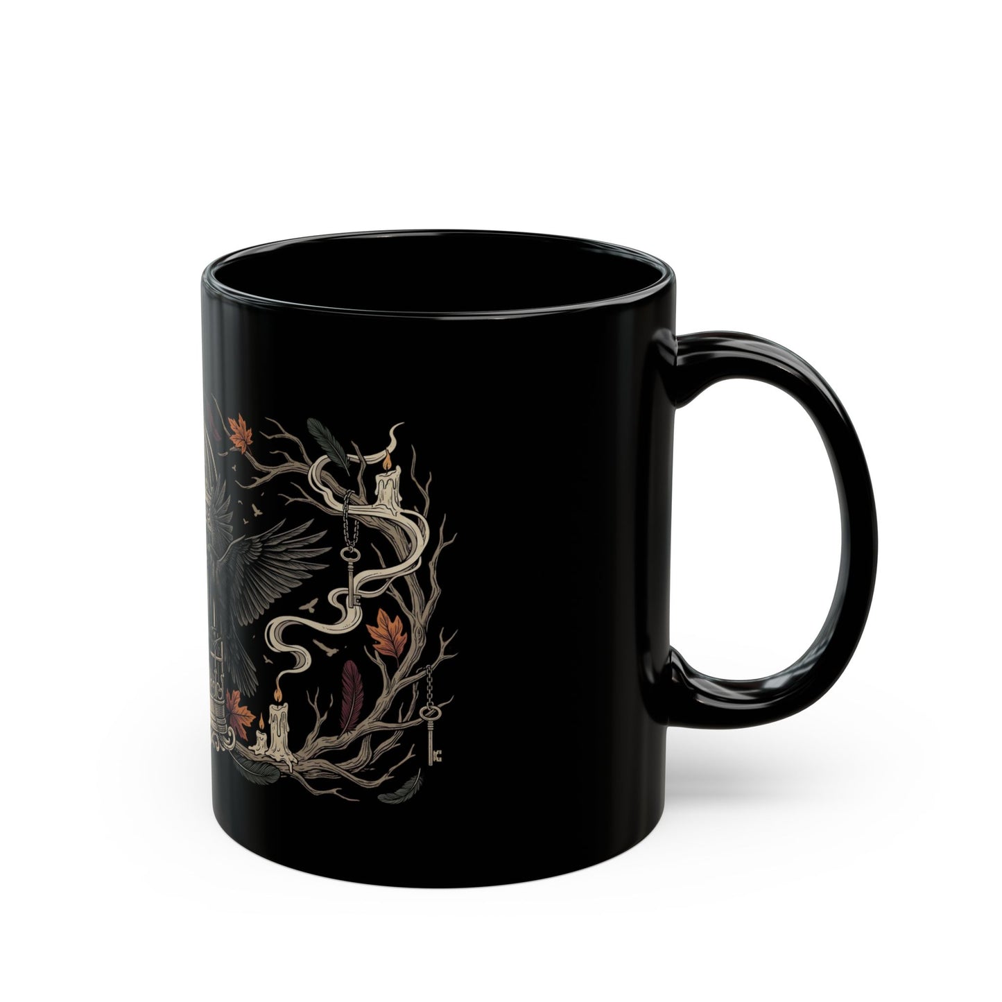 Gothic Raven & Cage Black Coffee Mug — Dark Nature 11oz/15oz