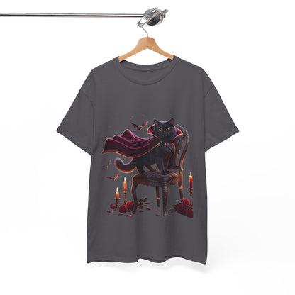Vampire Cat Tee — Gothic Black Cat with Cape & Candles T-Shirt