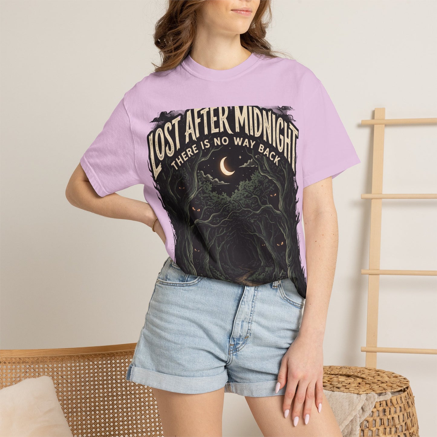 Lost After Midnight T-Shirt — 'There Is No Way Back' Moonlit Forest Tee