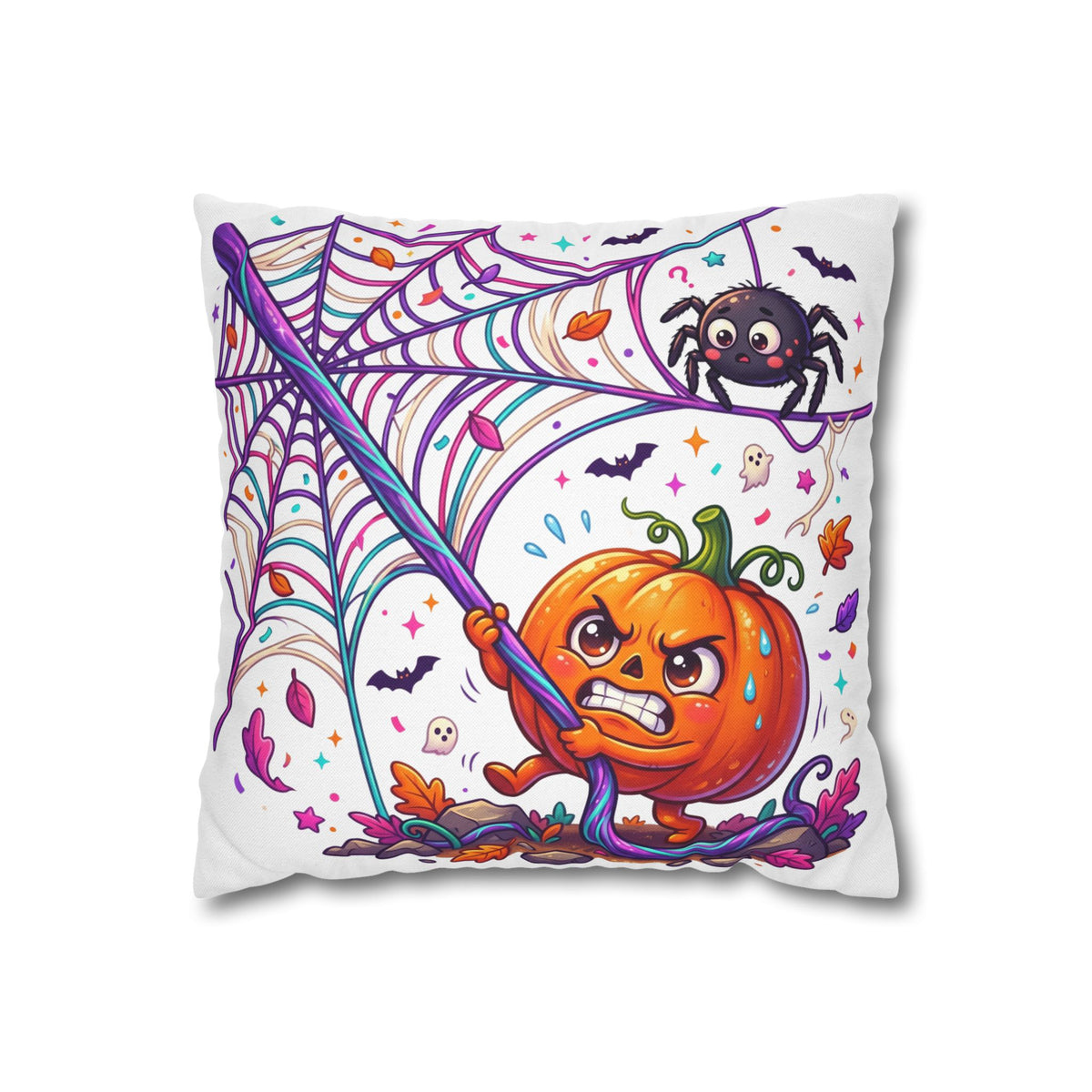 Halloween Pumpkin & Spider Decorative Pillowcase — Cute Spooky Fall Accent