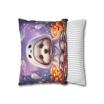 Halloween Puppy Pillowcase — Cute Ghost Dog with Jack-O'-Lanterns