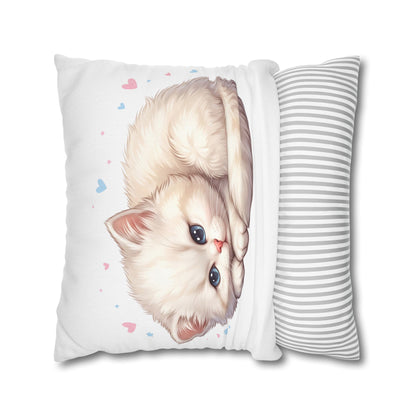 Cute Sleeping Kitten Decorative Pillowcase — Soft White Cat Accent Cushion Cover