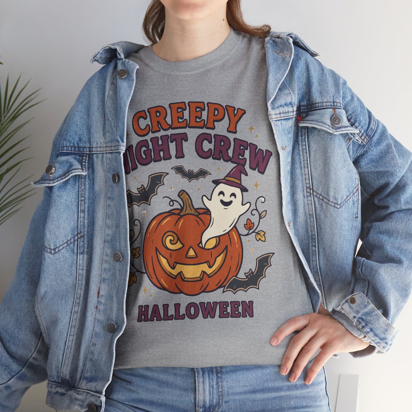 Creepy Night Crew Halloween T‑Shirt — Pumpkin & Ghost Graphic Tee