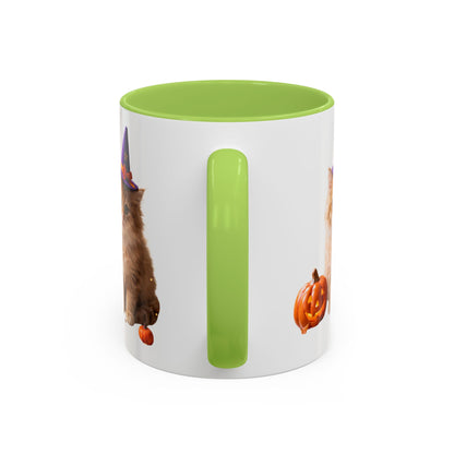 Halloween Cat Coffee Mug with Witch Hat and Pumpkin