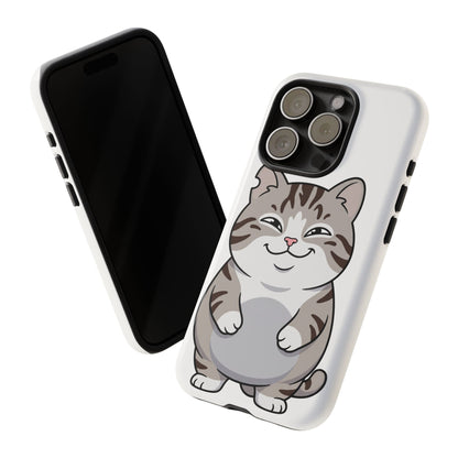 Cute Chubby Cat Phone Case — Protective Tough Case with Smiling Tabby Design