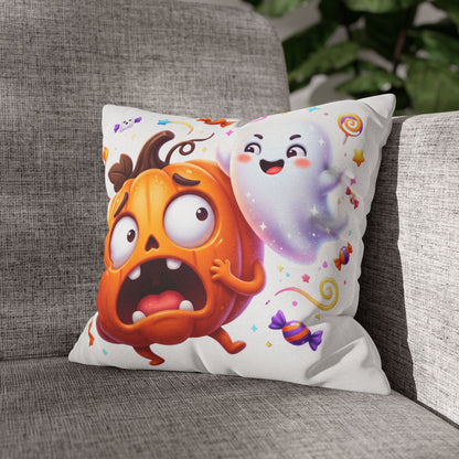 Halloween Pumpkin & Ghost Throw Pillowcase — Cute Spooky Decorative Pillow