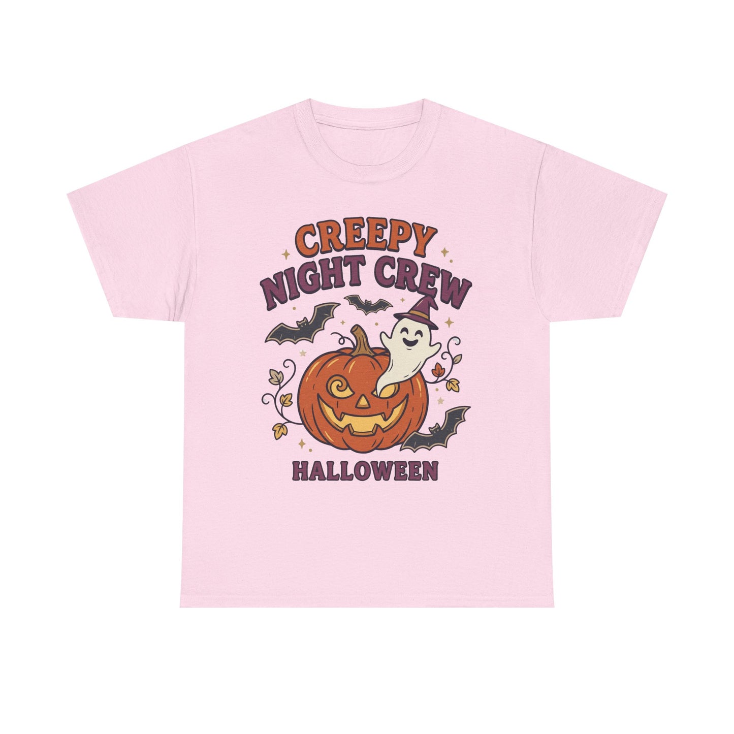Creepy Night Crew Halloween T‑Shirt — Pumpkin & Ghost Graphic Tee