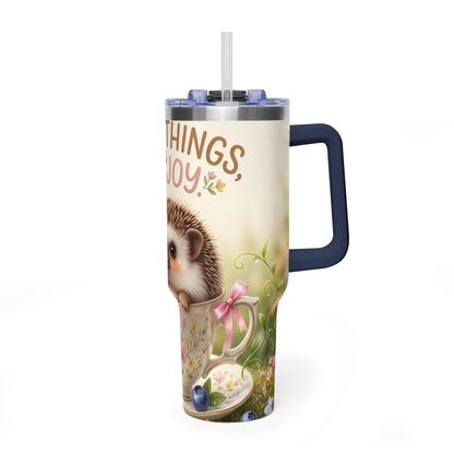 Little Things Big Joy Hedgehog Floral 40oz Thermal Tumbler