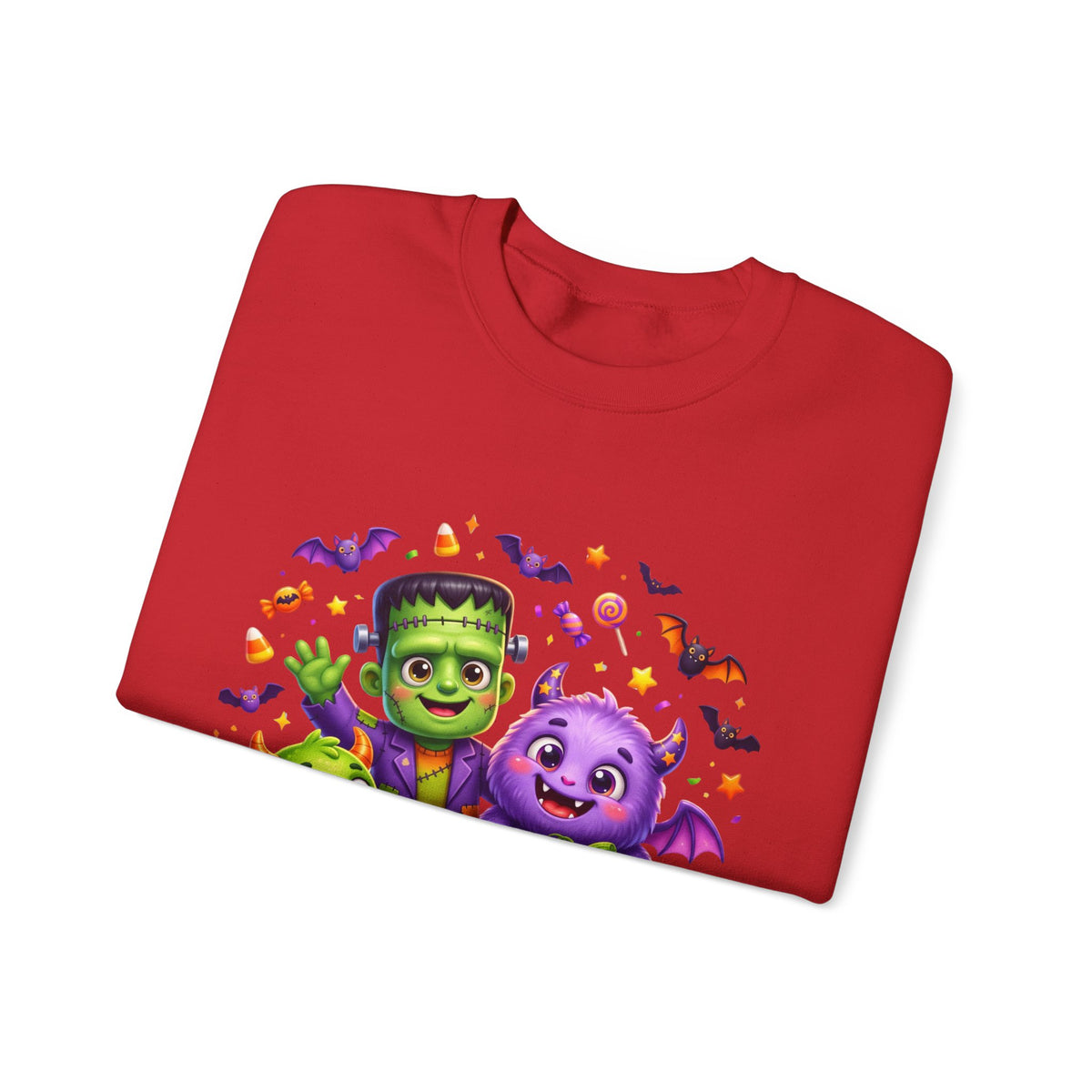 Halloween Monster Crewneck Sweatshirt — Cute Frankenstein, Vampire & Pumpkin Design