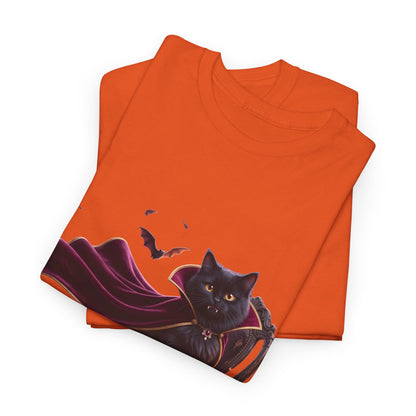 Vampire Cat Tee — Gothic Black Cat with Cape & Candles T-Shirt
