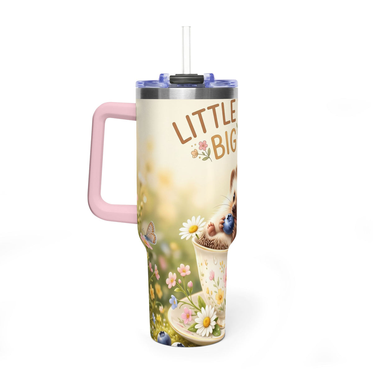 Little Things Big Joy Hedgehog Floral 40oz Thermal Tumbler