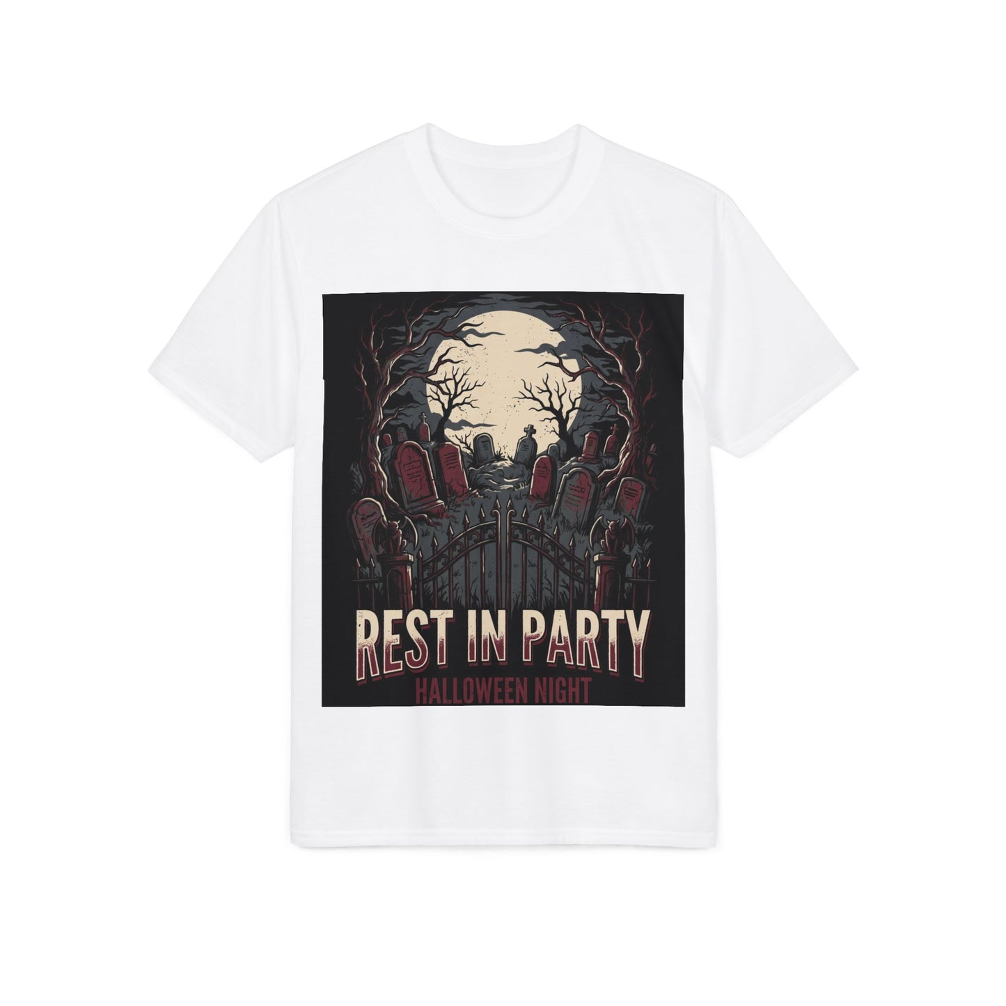 Rest in Party Halloween T-Shirt — Graveyard Skeletons Moonlight Tee