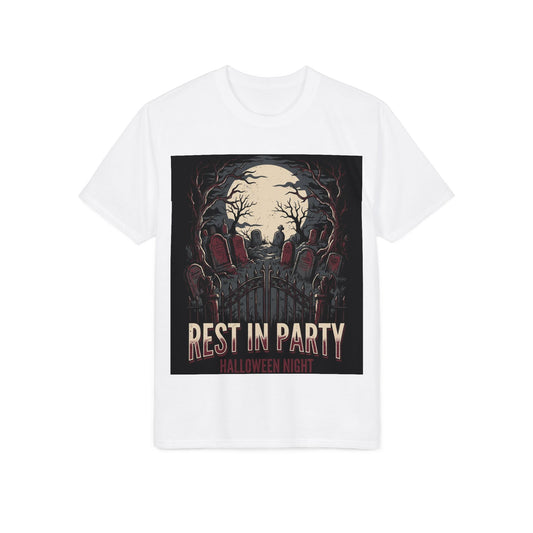 Rest in Party Halloween T-Shirt — Graveyard Skeletons Moonlight Tee