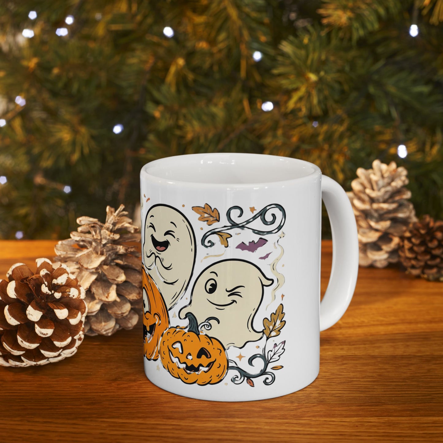 Halloween Pumpkin & Ghost Ceramic Mug — Cute Spooky Fall Coffee Cup (11oz/15oz)