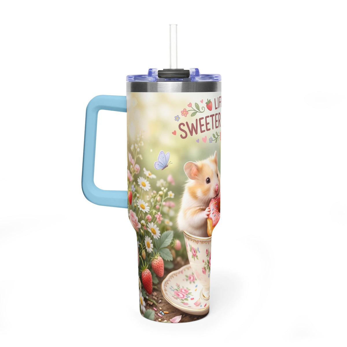 Life Is Sweeter With You Hamster Floral 40oz Thermal Tumbler