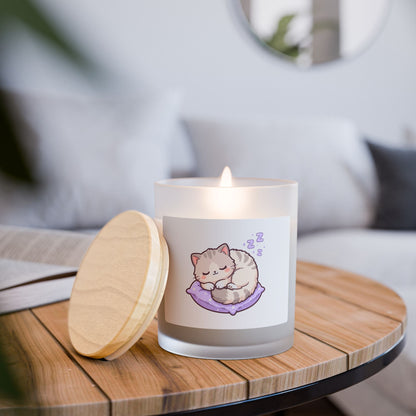 Sleeping Cat Frosted Glass Candle — 11oz Cozy Scented Candle