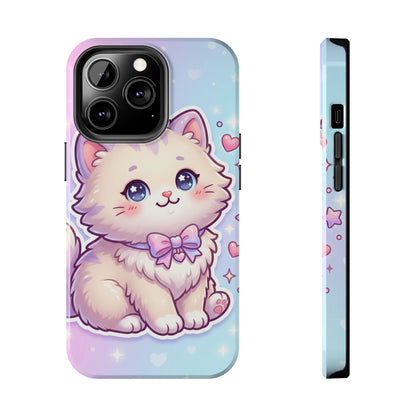 Cute Pastel Kawaii Kitten Tough Phone Case — Cute Cat with Bow Protective Cover