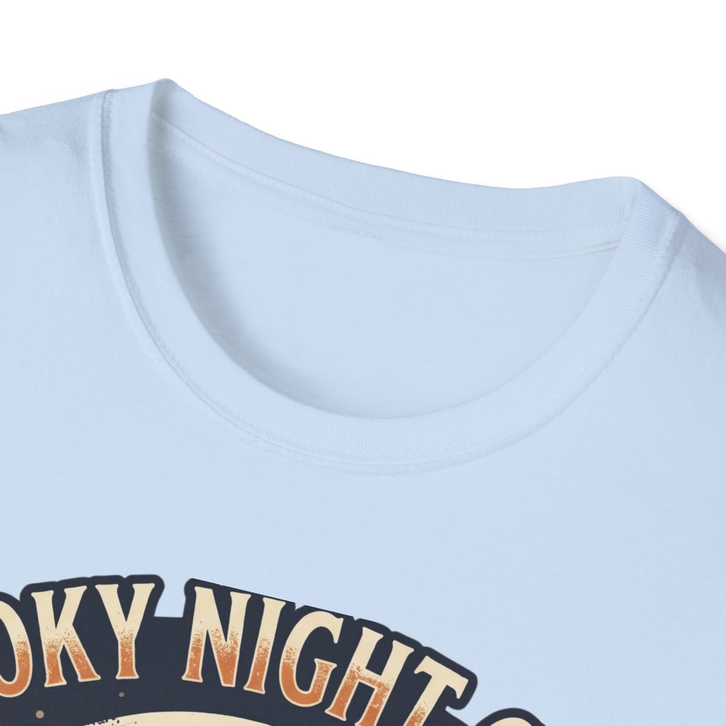 Spooky Night Crew T-Shirt — Vintage Halloween Moon & Skeleton Graphic