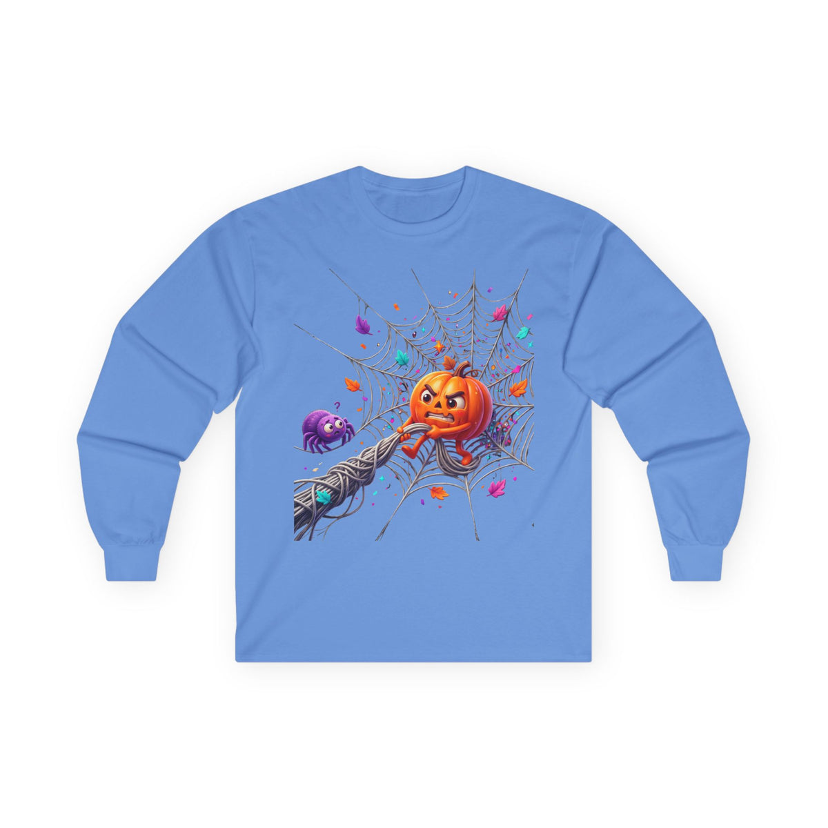 Halloween Pumpkin Spiderweb Long Sleeve Tee