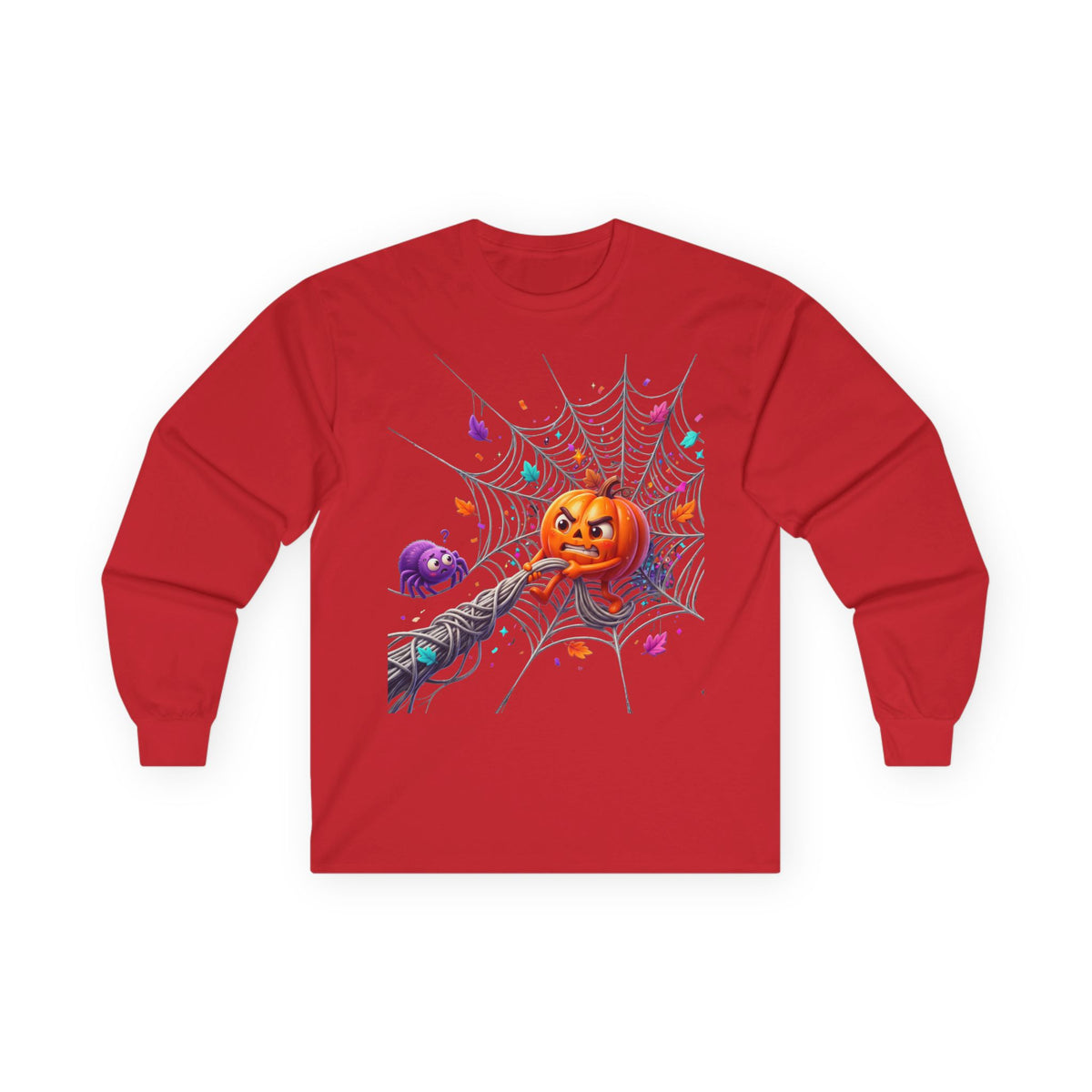 Halloween Pumpkin Spiderweb Long Sleeve Tee