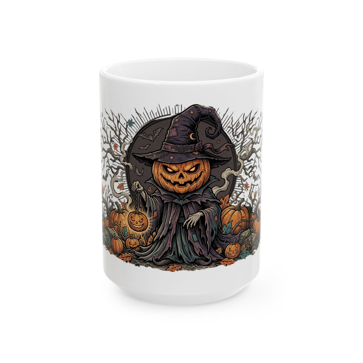 Halloween Pumpkin Witch Mug — Spooky Jack-o'-Lantern Ceramic Coffee Cup (11oz & 15oz)