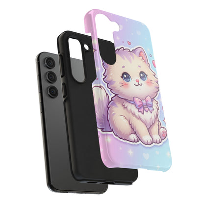 Cute Pastel Kawaii Kitten Tough Phone Case — Cute Cat with Bow Protective Cover