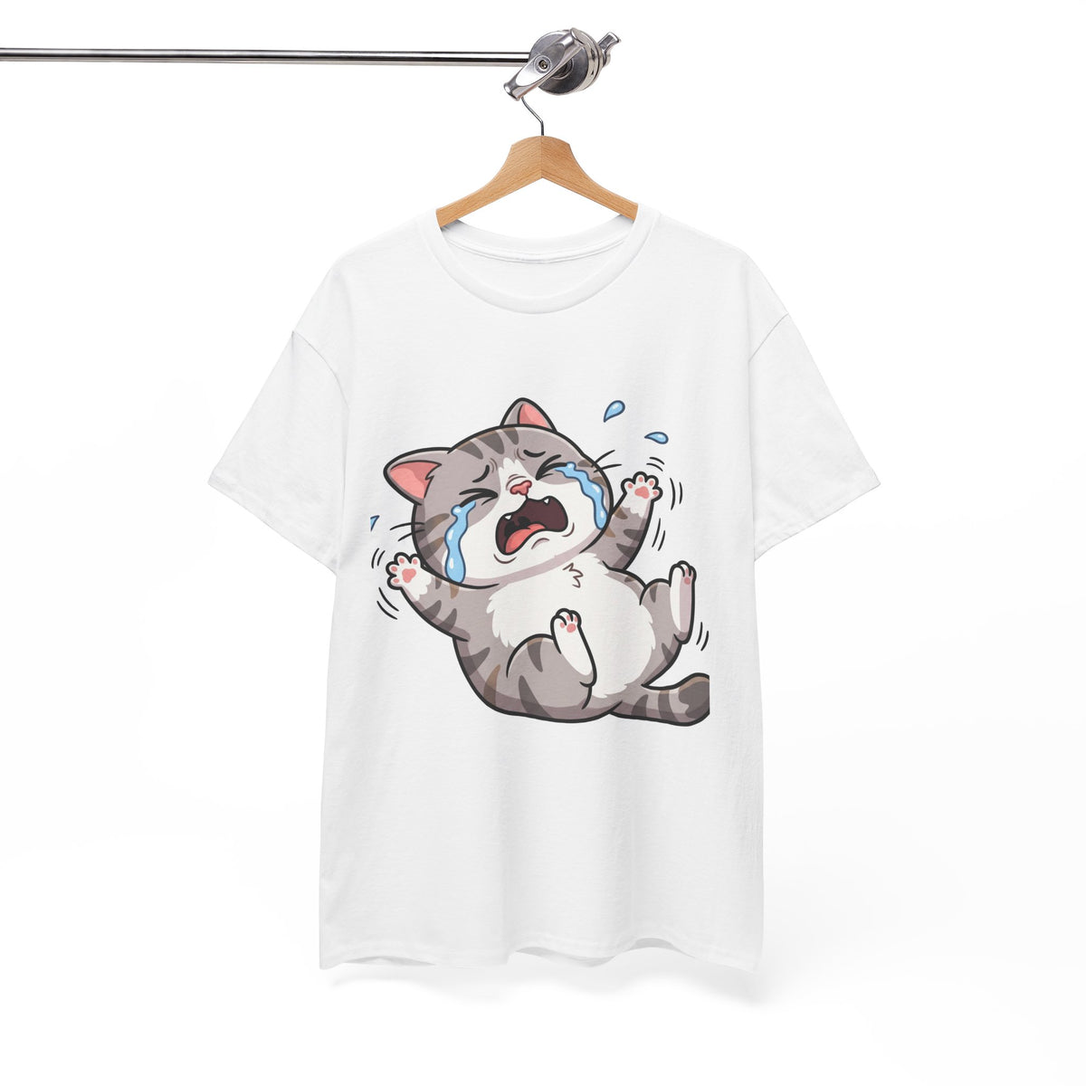 Crying Cartoon Cat T-Shirt — Cute Kawaii Kitten Graphic Tee