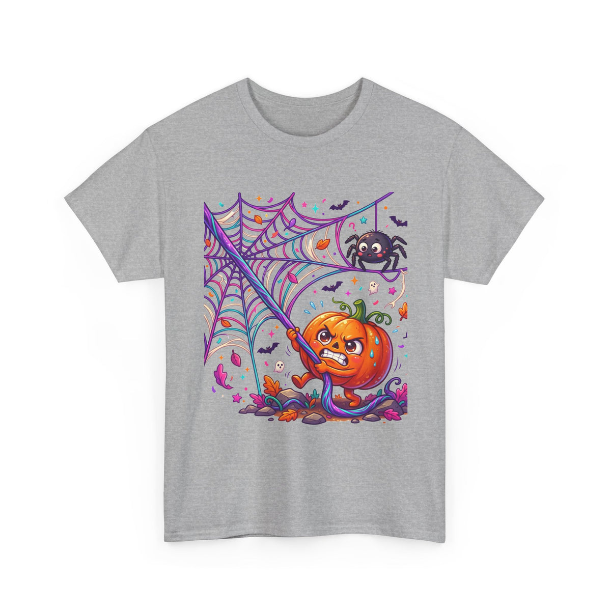 Pumpkin Spider Web Halloween T‑Shirt — Cute Spooky Pumpkin Cartoon Tee