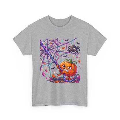 Pumpkin Spider Web Halloween T‑Shirt — Cute Spooky Pumpkin Cartoon Tee