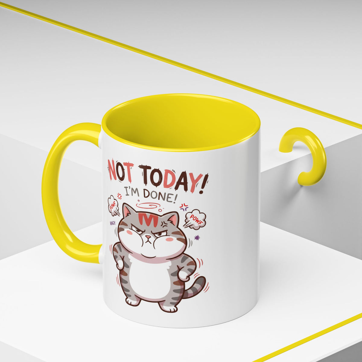 Funny Cat Mug - "Not Today! I'm Done" Accent Coffee Mug (11/15oz)
