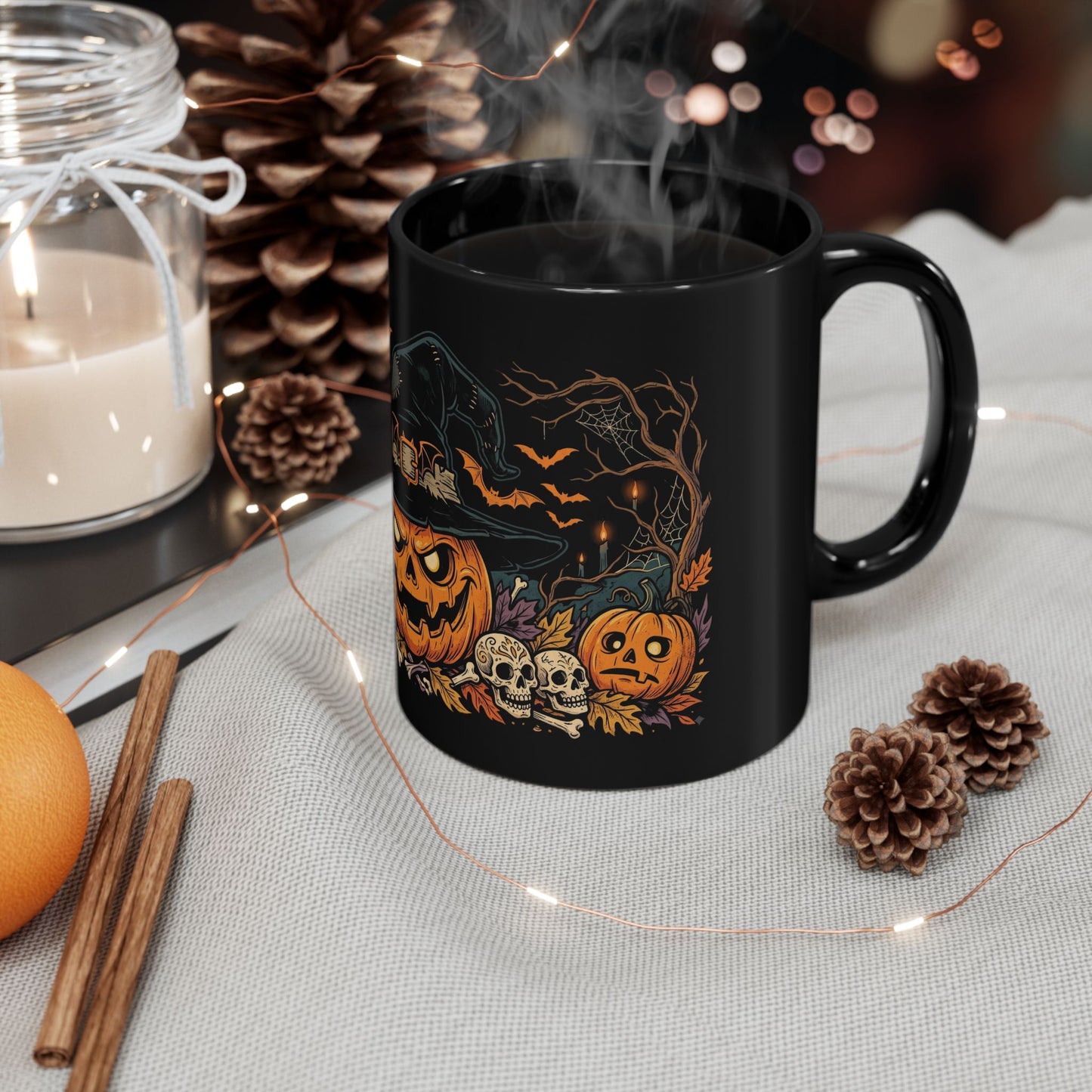 Halloween Pumpkin Witch Black Mug – Spooky Jack-O'-Lantern Coffee Cup (11oz/15oz)